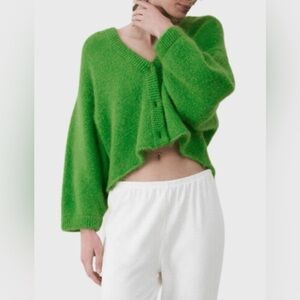 Free people GREEN fuzzy cardi RARE find!